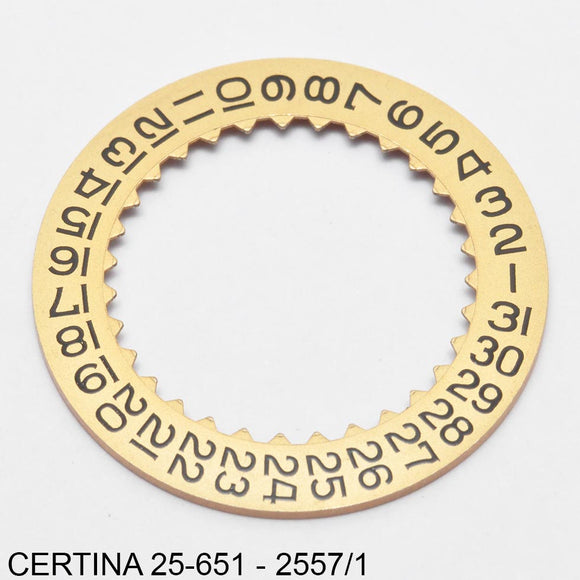 Certina 25-651-2557/1, Date disc, gold, flat, date at 3